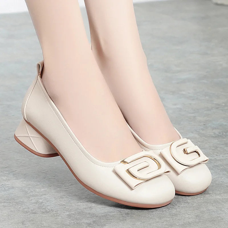 Mid Heels Business Shoes for Women Fashion Casual Shoes Genuine Leather Shoes Female Dress Office Suit Sandals Dropshipping New