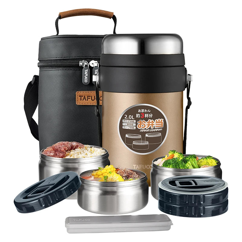TAFUCO 2L Stainless Steel Vacuum Insulated Lunch Box Leak Proof Lunch Jar Food Flask