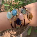 Summer Collection Double Side Faceted Natural Stone Oval Gold Charm Adjustable  Handmade Bracelet for Kids Girl Woman and Man