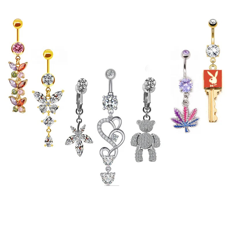 Gaby New Arrive Cute Cartoon Belly Rings Dangling butterfly Fashion Belly Button Piercing  Belly Set Piercing Jewelry