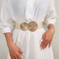 Hot Sale Double Buckle Wide Boho Belt for Lady Dresses Round Clasp Buckle Elastic Strengtch Belt Woven PP Straw Belt for Girls