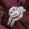 CAOSHI Factory Wholesale Geometric Round Crystal 3A Zircon Silver Plated 2Pcs Set Rings for Wedding Engagement Rings for Women