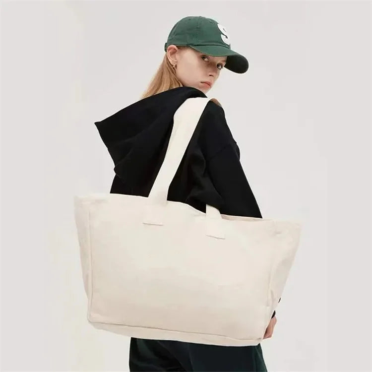 Wholesale Recycled Cotton Canvas Supermarket Tote Bag Large Personalized Eco-friendly Reusable Shopping Bag Custom Printed Logo