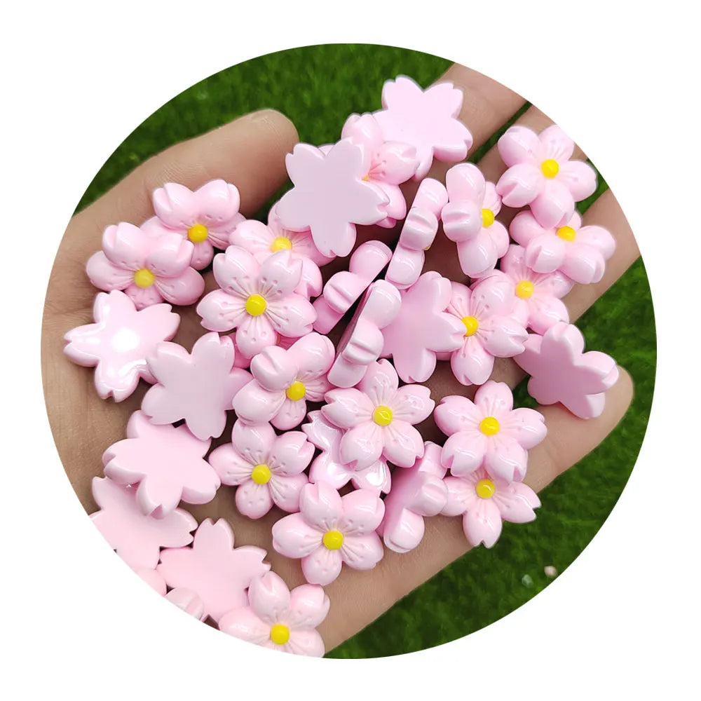 Resin Kawaii Pink Cherry Blossoms Flatback Cabochon Scrapbook Figurines DIY Bow Decor Accessories Crafts