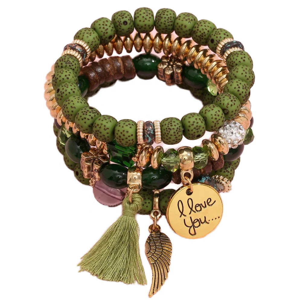 Newest Crystal Beaded Bracelet Trendy Wrap Style Adjustable Size 18K Gold Plated Bohemian Geometric Fashion Women's