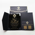 Modern Luxury 5X7 Inches Black Acrylic Invitation Set With DIY Black and Gold Tri-fold Pocket for Wedding Birthday Events