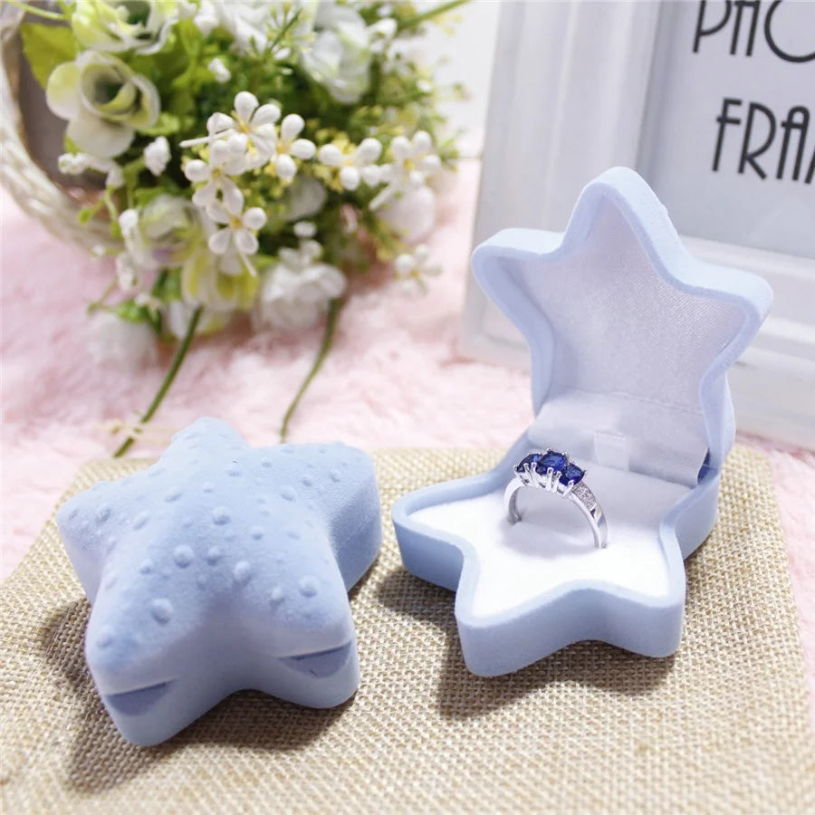 A1 Lovely Velvet Case Star Shape Blue Ring Jewelry Box