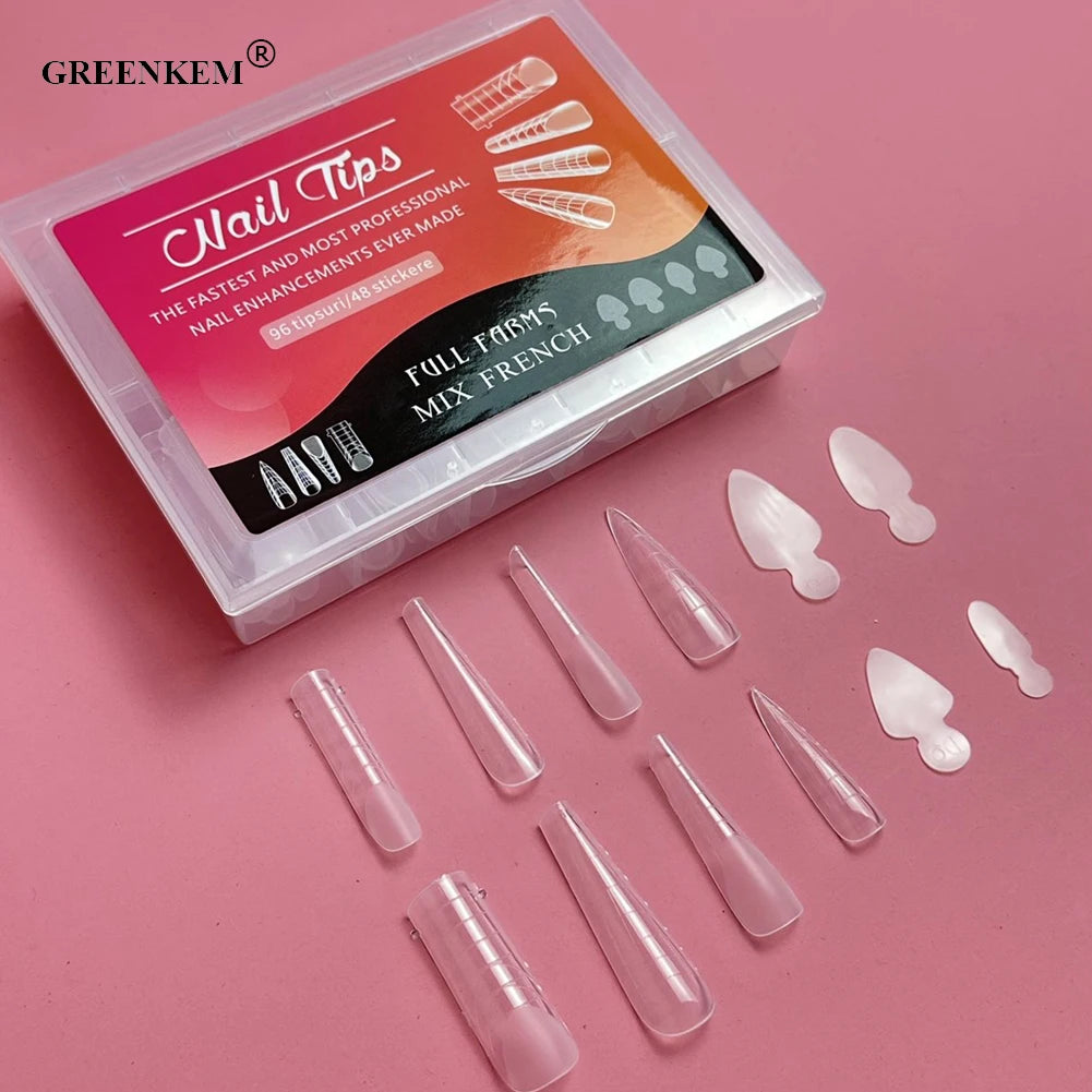 New Hot 120Pcs Dual Form Nail Tips with Silicone Pads Custom Logo Full Square Coffin Stiletto Dual Forms for Nails Design