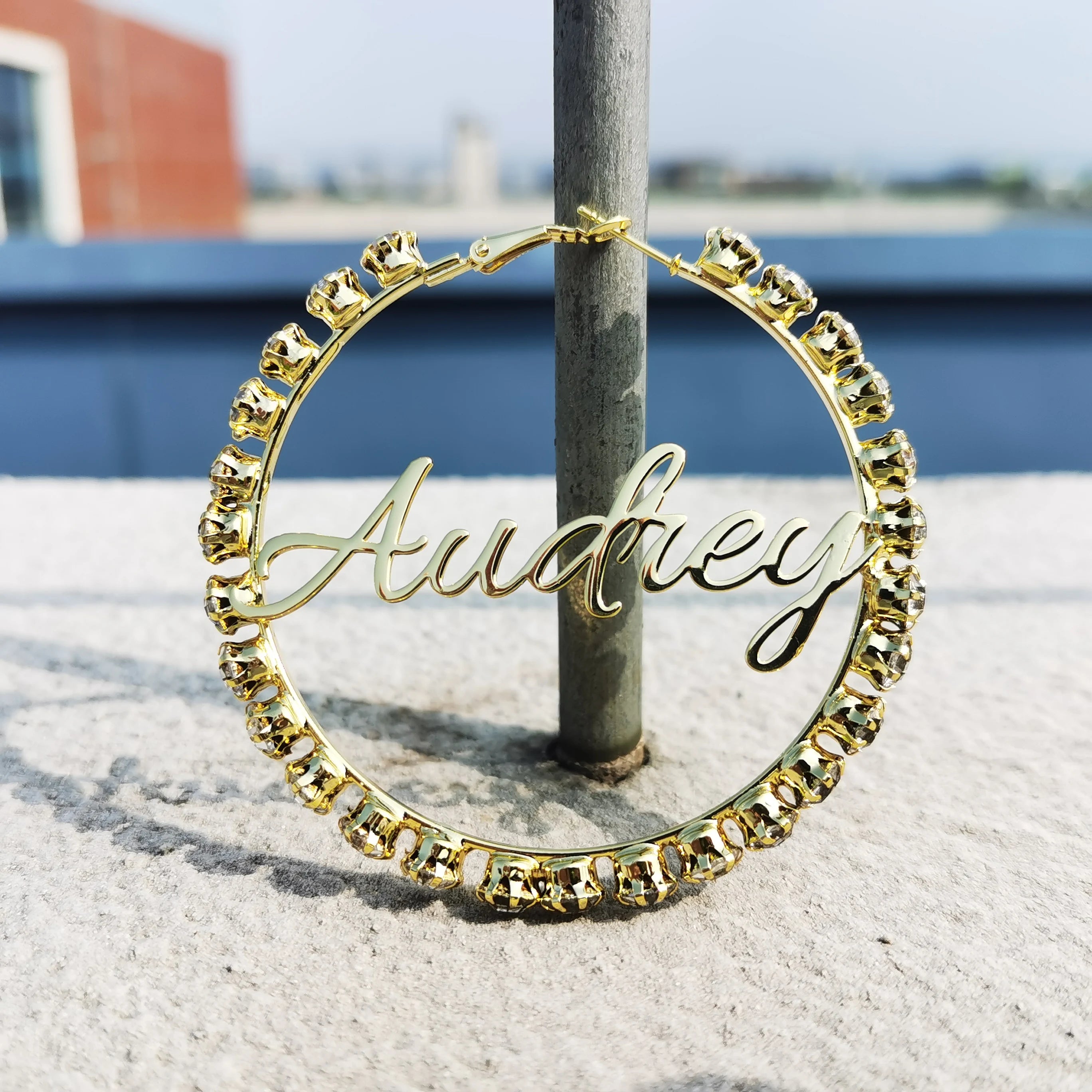 Personalized Name  Big Hoops Earring Gold Plated Custom Huge  Earrings