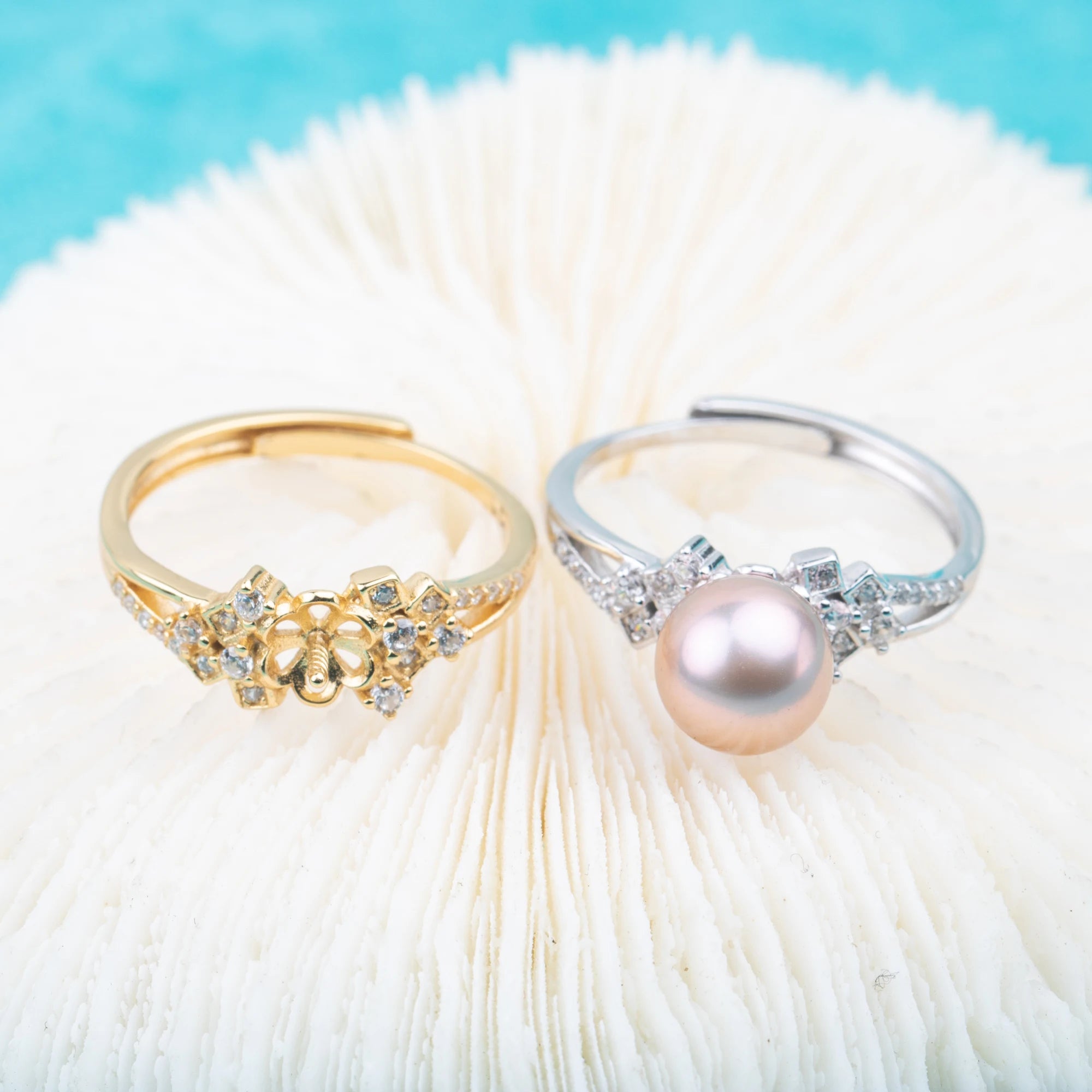 R010814 DIY 6-8mm Natural Freshwater Pearl Ring Accessory 925 Sterling Silver Adjustable Size Engagement Jewelry Ring for Women