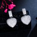 Glitter Micro Pave Cubic Zirconia Stone White Gold Plated Dangle Drop Love Heart Shaped Earrings for Women Valentines Gift