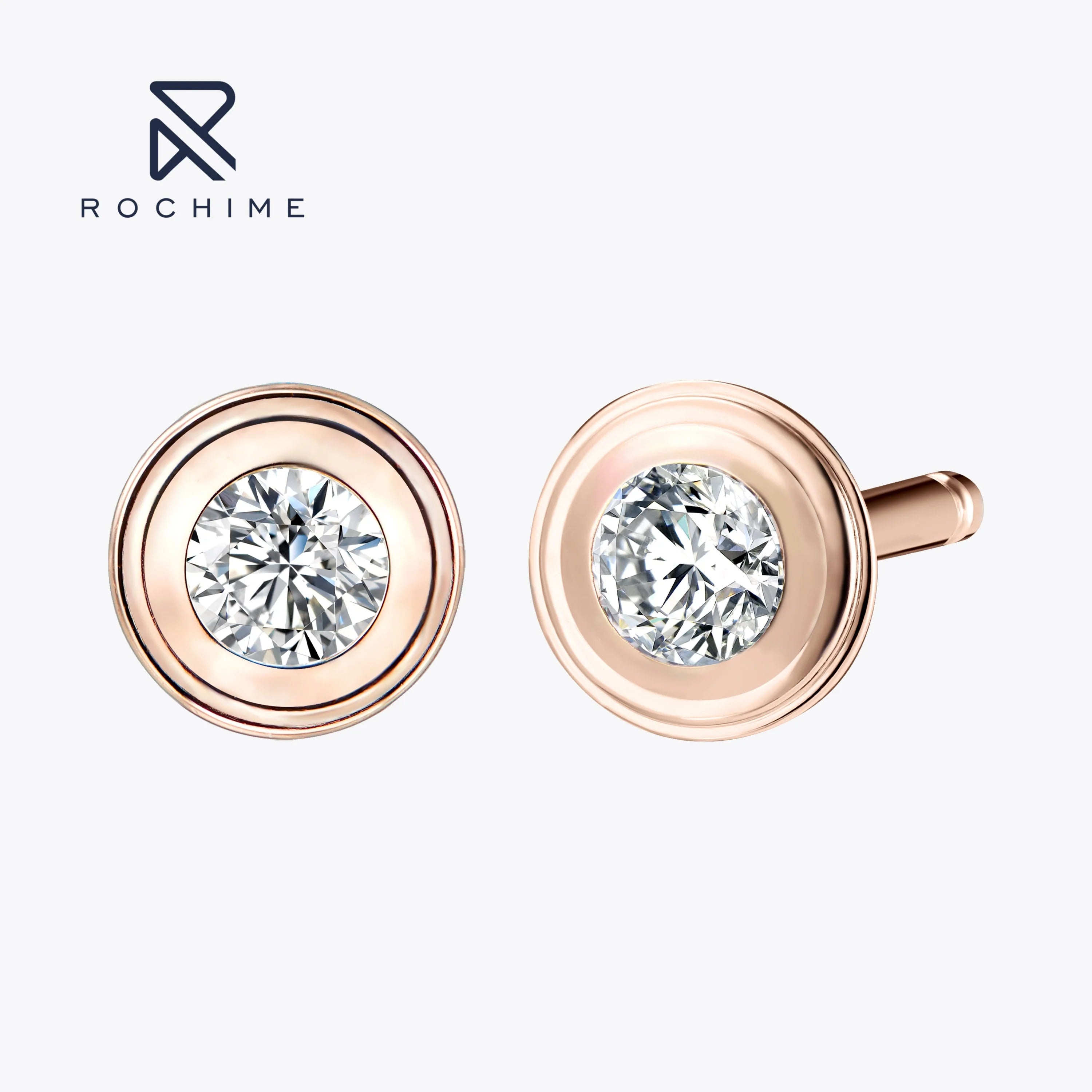 Rochime Mini Single  Diamond Stud Earrings  925 Sterling Silver Rhodium Plated 5a Zircon Jewelry for Women