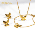 JUSNOVA PVD 18K Gold Plated Stainless Steel Butterfly Necklace  Charm Pendant Women Butterfly Jewelry Set