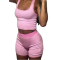 Women's Set Summer Polyester Ribbed Knit Lounge Wear tank Top Shorts Two Pieces Set Loungewear Women Clothing Ropa De Mujer