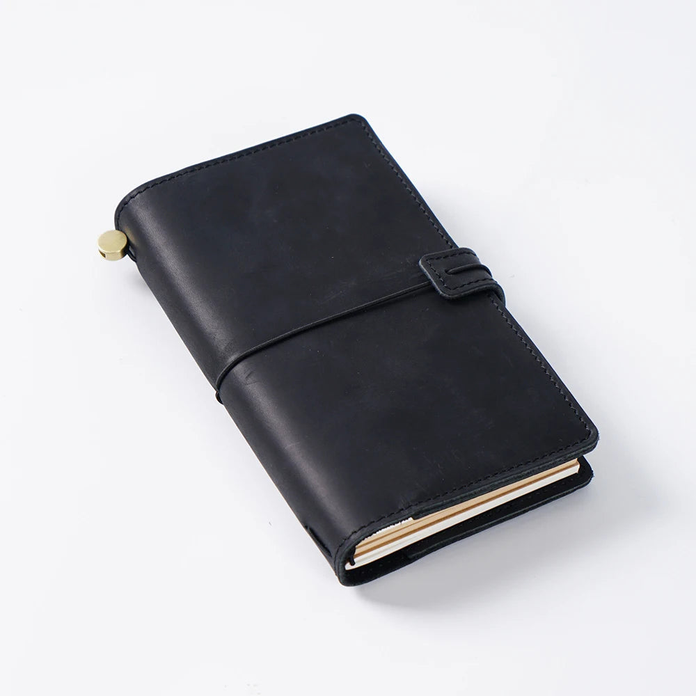 High Quality Pure Cow Leather Journal Personalized Large Format Notebook Elastic Band Saddle Stitching Durable Hardcover Real