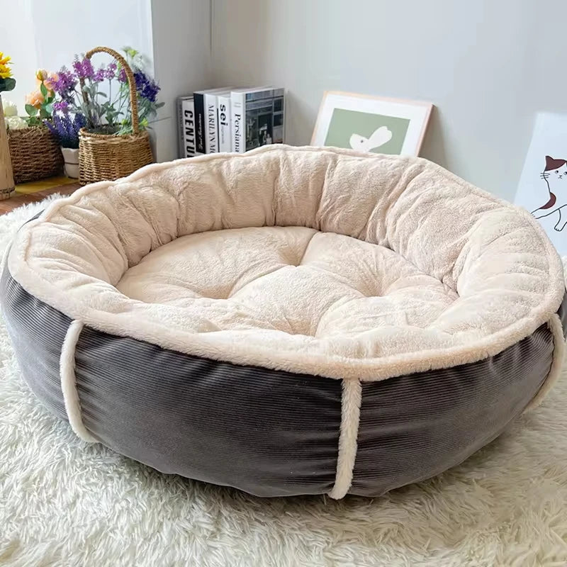 Pet Supplies Wholesale High Standard Customized Faux Fur Warm Cozy Round Natural Plush Multi Size Dog Bed for Cats