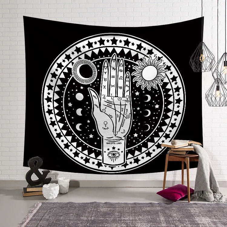 White Black Sun Moon Mandala Tapestry Wall Hanging Celestial Wall Tapestry Hippie Wall Carpets Dorm Decor Psychedelic Tapestry