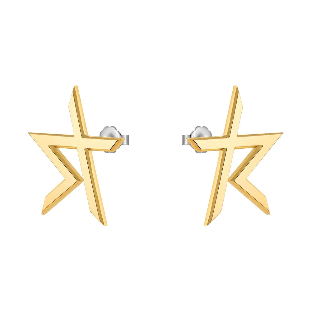 Original Design 18K Gold Plated Stainless Steel Jewelry Thunder Star XL Stud Earrings for Women Gift Earrings E221469