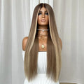 Glueless Highlight Ash Blonde Straight Wig 100% Human Hair 180 Density Wigs 13x6 Lace Front Wigs Preplucked Natural Remy