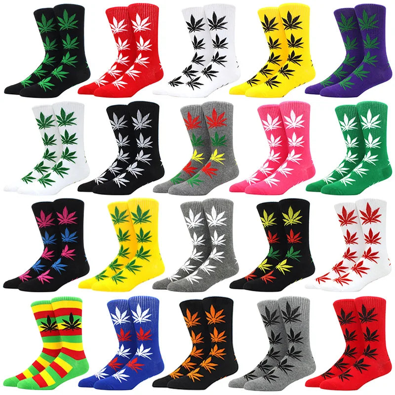 Whale Professional Skateboard Socks Weed Leaf Socks Casual Colorful Fun Tie Dye Maple Socks in Stock