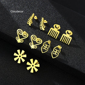 Hot Selling Gold Plated Geometric Stainless Steel Stud Earrings Women's Accessories for Parties Weddings Gifts Featuring Ethnic