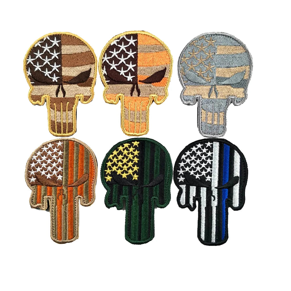 Assorted 3D Punisher Embroidery Armband Field Battle Tactical Morale Badges Hook and Loop Punisher Patches