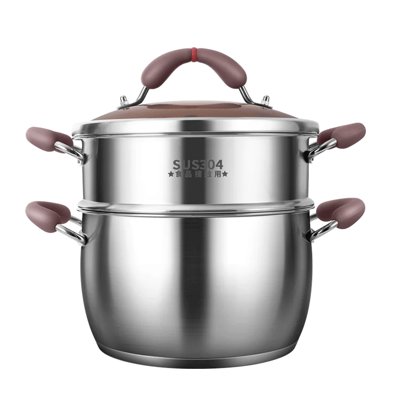 KENGQ Wholesale 304 Stainless Steel Soup Pot With Steam Grid Steam/Stew Multi-functional Cooking Pot for Gas/induction Cooker
