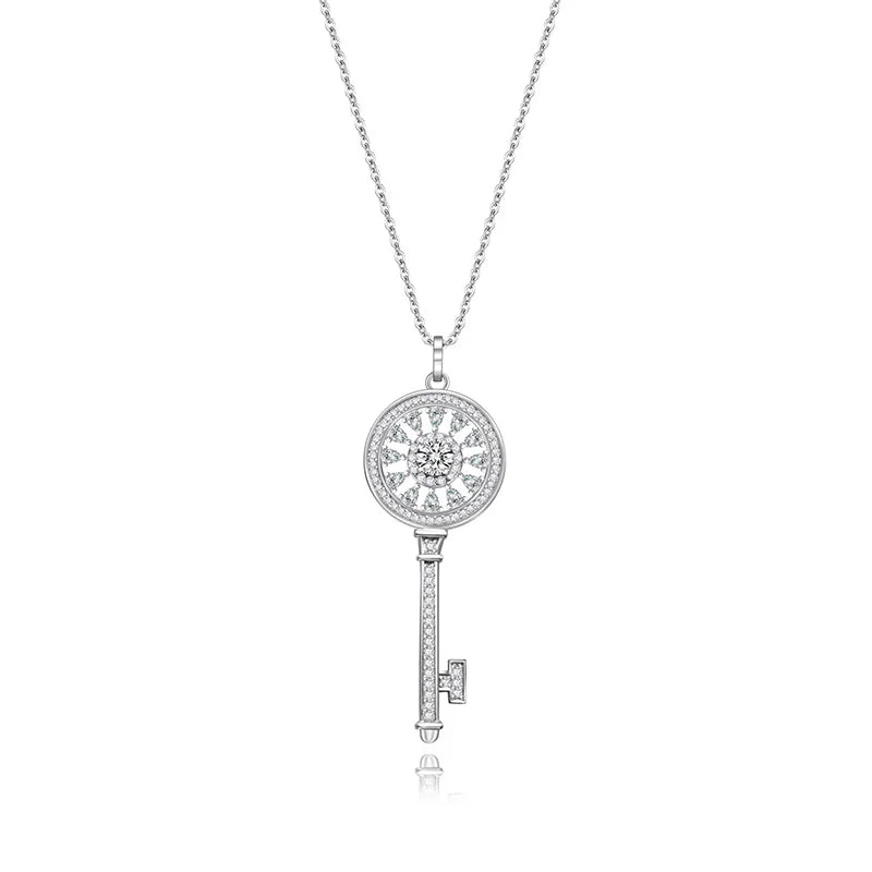 S925 Sterling Silver 0.5 Carat White Moissanite Diamond Key Shape Pendant with Link Chain Gift Necklace