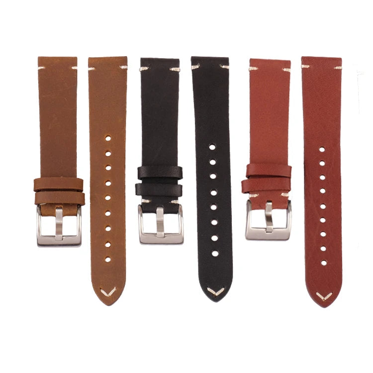 18Mm 20Mm 22Mm 24Mm Crazy Horse Leather Watch Strap Fitness Watch Band Leather Stainless Steel Buckle Smart Watch Strap