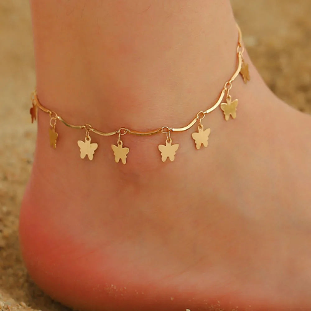 Fashion Korean Brass Alloy butterfly Star Heart Charm Dangles Anklet Foot Ankle Bracelet Jewelry