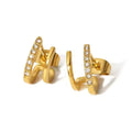 Cunyan 18K Gold Stainless Steel Butterfly Stud Earrings White Zircon Geometric Pattern Imitation Pearl Trendy Jewelry Charms