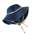 Cotton Denim Fisherman Hat Foldable Safari Bucket Boonie Hats Wide Brim Outdoor Sun Cap With Adjustable Letter Style Chin Strap
