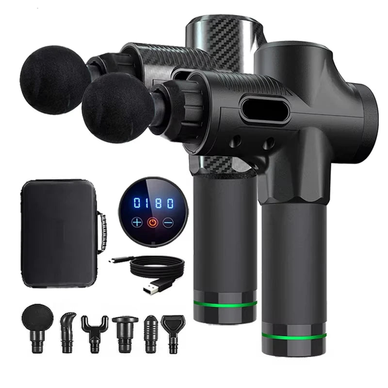 Cheaper Massage Gun 30 Speed Levels Lcd Control Cordless Deep Tissue Muscle Therapy Massage Gun With 6 Heads