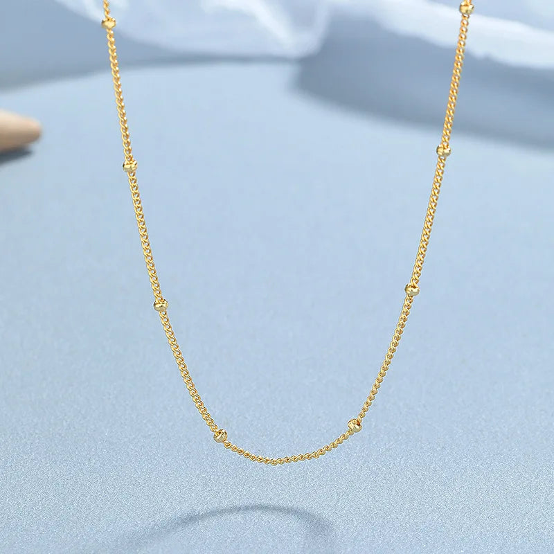 Hot Selling Minimalist Gold Plated 925 Sterling Silver Satellite Chain Necklace Geometric Pattern for Women's Gifts Engagements