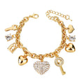 Women Fashion Gioielli Brazaletes Para Mujer Jewelry Schmuck Luxury Key Pendant Heart Shaped Charm Gold Plated Bracelet Bangle
