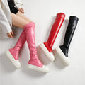 Fall Winter Women Flat Thigh High Shoes Mid Long Tube High Over the Knee Platform Thick Soled Womens Boots Polyester ZIP FW TPR