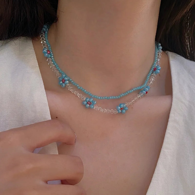 Popular Handmade Summer Hawaii Colorful Boho Flower Glass Bead Pearl Hawaiian Daisy Necklace Jewelry Women Layered