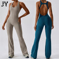 Joyyoung Fitness Romper Women Yoga Jumpsuit One Piece Hollow Out Backless Flare Workout Jumpsuit