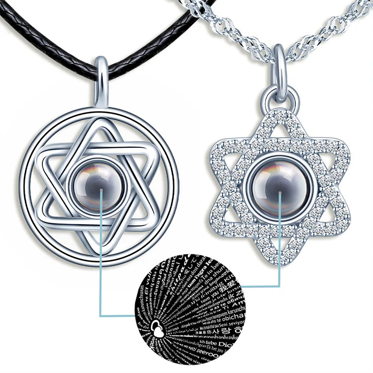 Couple Projection Necklace Star of David I Love You S999 Pure Silver Token of Love