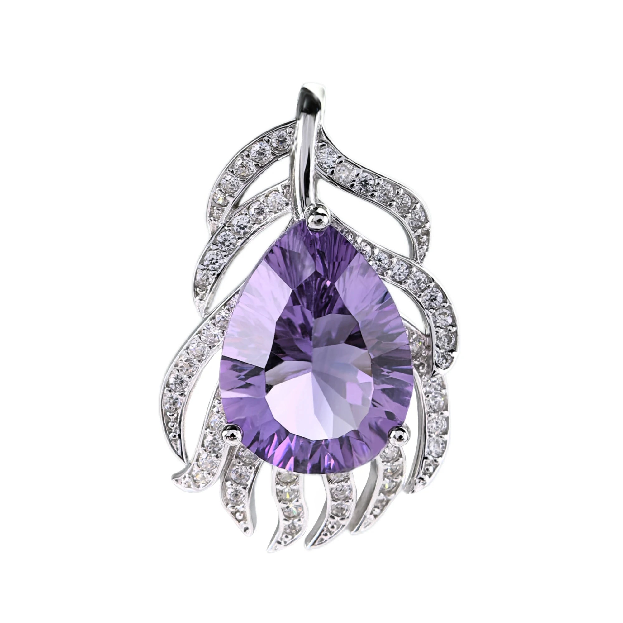 Elegant Rhodium Plated 925 Sterling Silver Natural Amethyst Pendant Fine Charm Pendants for Women Gift