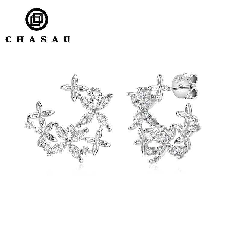 Jewelry with GRA Certificate Moissanite 100% 925 Silver Delicate Flowers Clover Stud Earrings for Women
