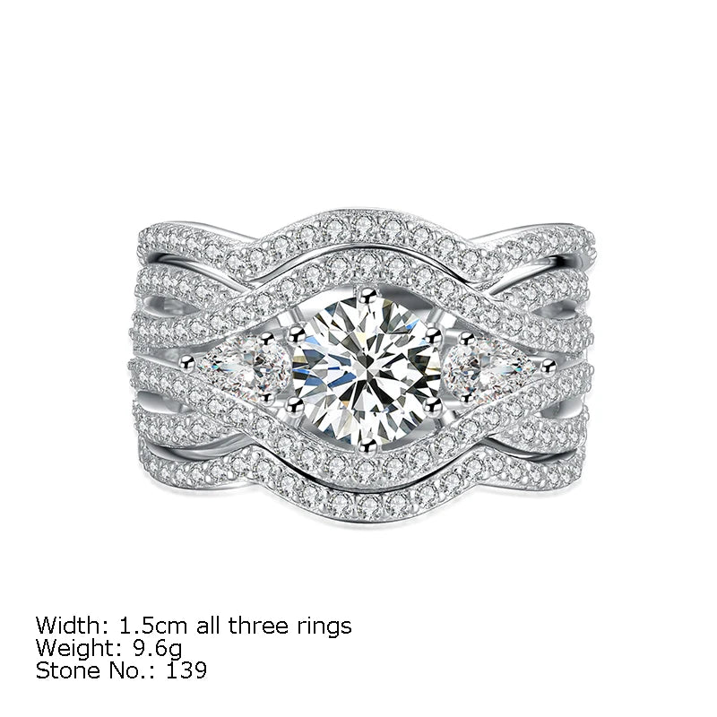 Trendy Fashion Bridal 925 Silver Jewelry Wedding Ring Set for Women CZ Engagement Rings Set