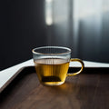 Elegant Glass Coffee Mug with Gold Handle Classical Vertical Stripes Glass Tea Cup for Latte Tea
