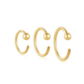 Fashion Jewelry 925 Sterling Silver Plain Simple C Type Four Claws Zircon 3 Piece Set Gold Plated Stud Earring Jewelry for Women