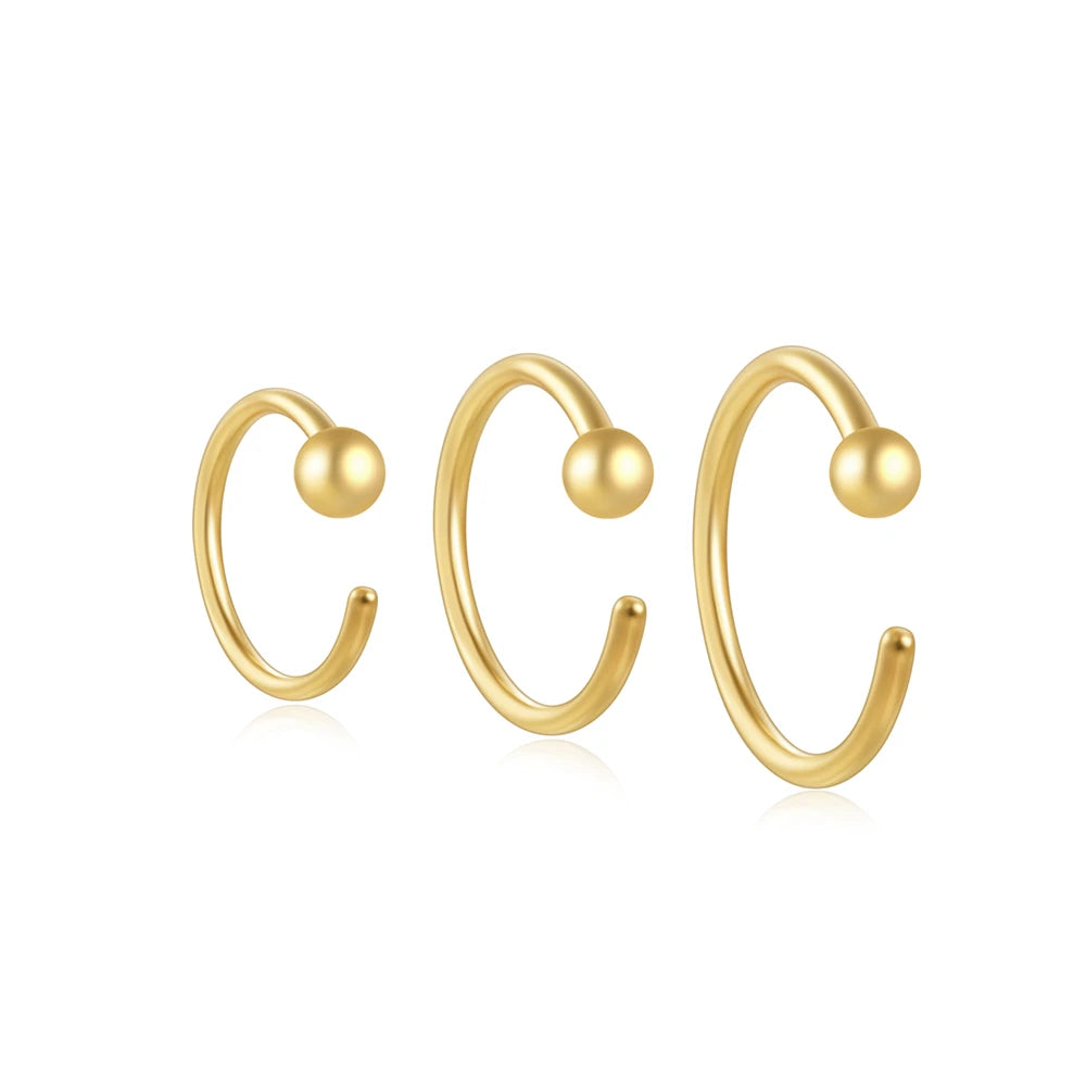 Fashion Jewelry 925 Sterling Silver Plain Simple C Type Four Claws Zircon 3 Piece Set Gold Plated Stud Earring Jewelry for Women