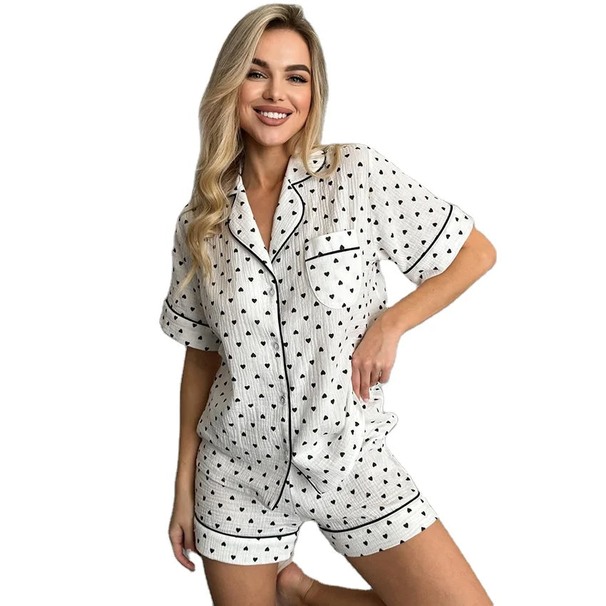 Hot Selling Fashion Women's Pajamas New Cotton Summer Thin Short-sleeved Shorts and Trousers Two-piece Home Wear