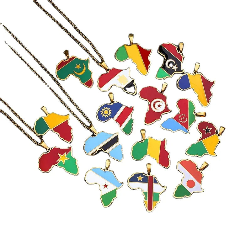 Wholesale Zambia Uganda Egypt Niger Map Flag Necklace Drop Oil Stainless Steel Necklace From Different African Countries