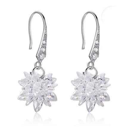 2025 Elegant Dangle Earrings Silver 925 Sterling Shining Ice Flower Wire Fine Jewelry