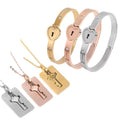 Hot Selling Love Gift Stainless Steel Can Open Heart Lock Bracelet and Key Pendant Necklace Multi Color Jewelry Set