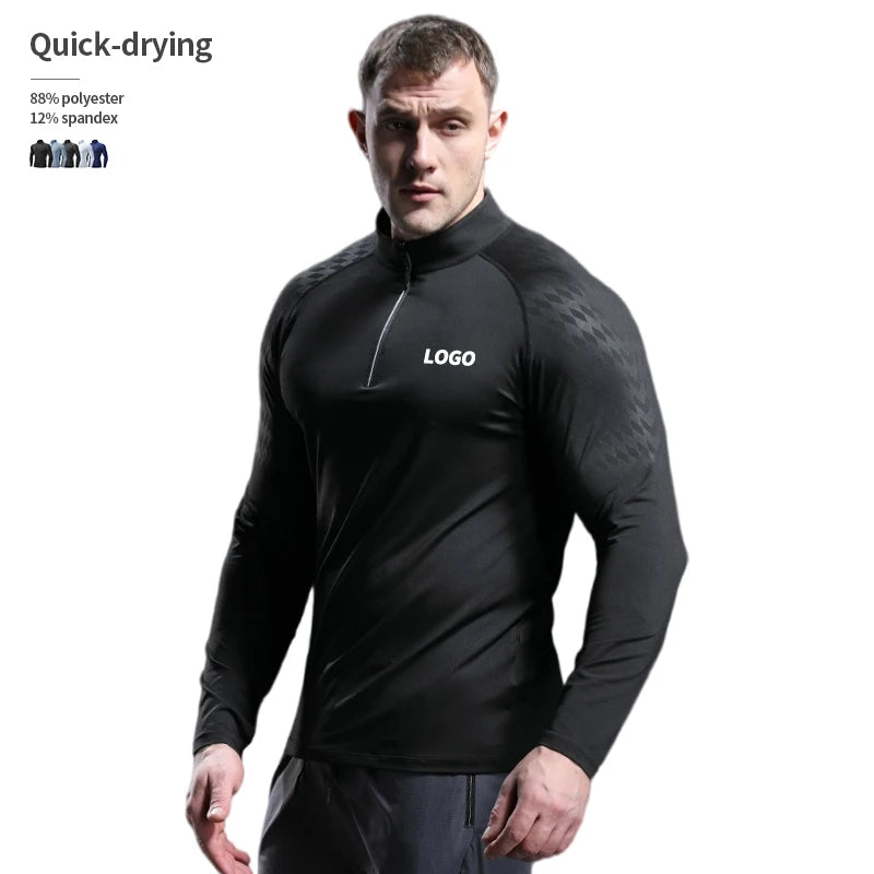 Long Sleeved Half Zipper Quick-drying Elasticity Gym Fitness Tracksuits for Men
